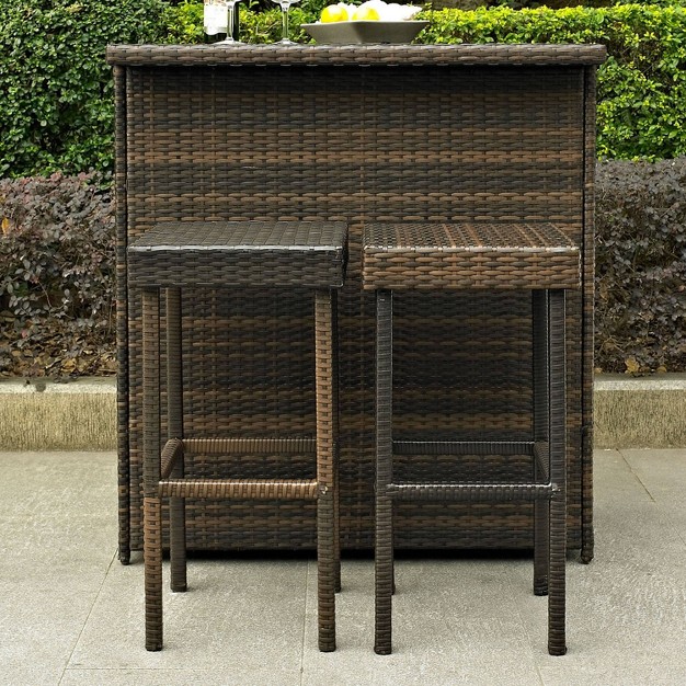 Palm Harbor 2pk Outdoor Wicker Bar Height Stools Brown Crosley