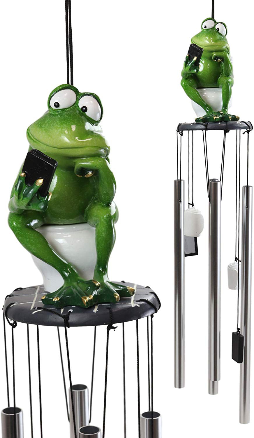 Call Of Nature Frog On Toilet Seat Browsing Smartphone Cell Phone Wind Chime