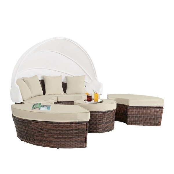 Ledel Outdoor 5piece Rattan Wicker Daybed Round Sofa Set