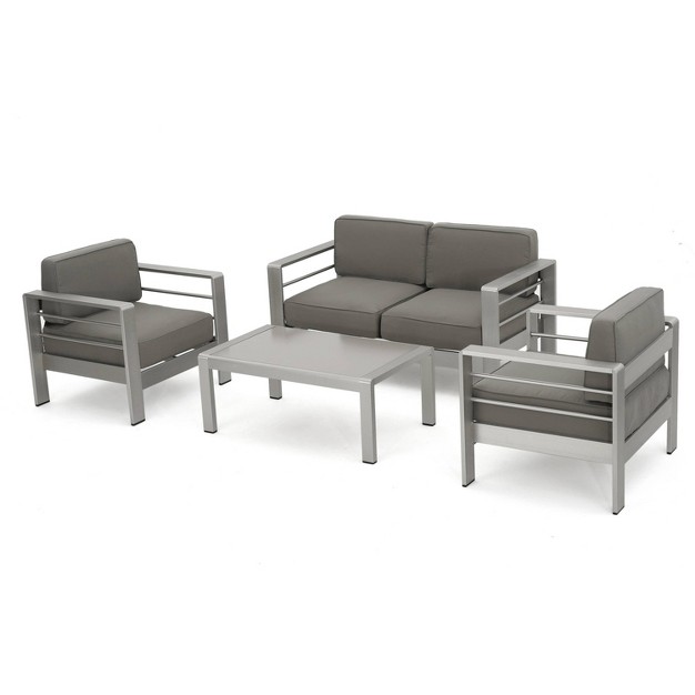 Cape Coral 4pc Cast Aluminum Patio Loveseat Set With Cushions Silver Christopher Knight Home