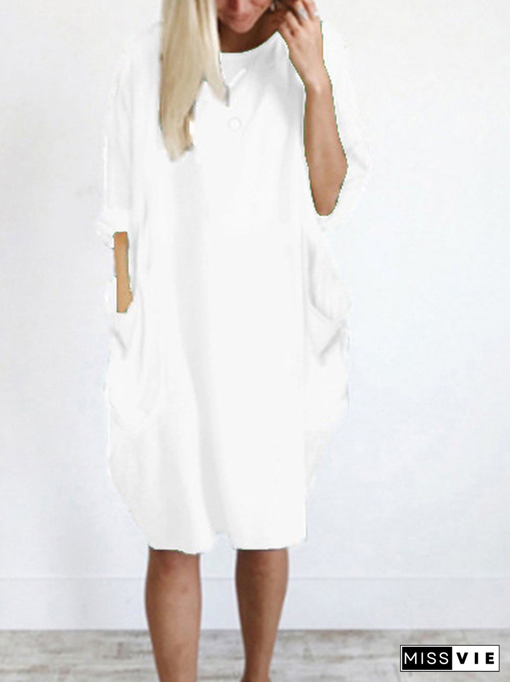 Cotton Blends Loosen Plain Long sleeve Knit Dress