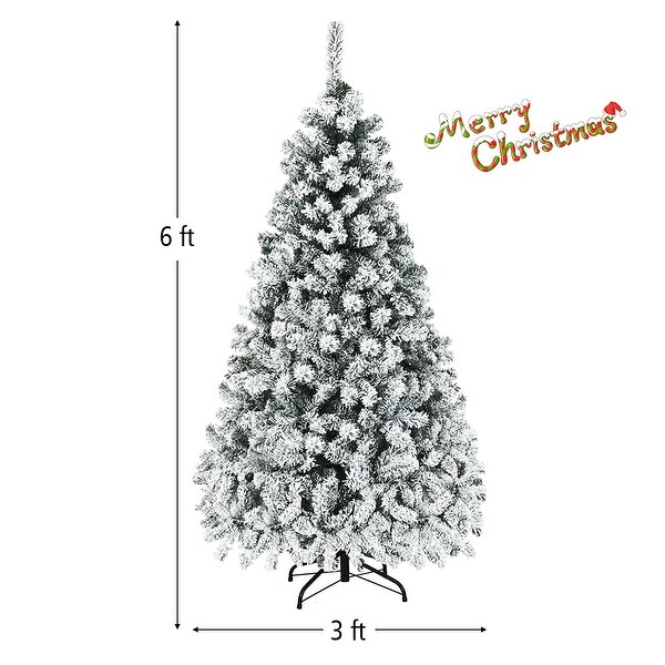 Costway 6ft/7.5ft/9ft PreLit Premium Snow Flocked Hinged Artificial