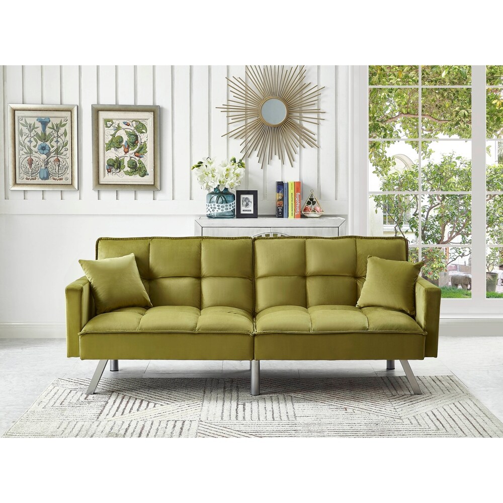 Comfortable Velvet Multi position Sleeper Sofa Bed