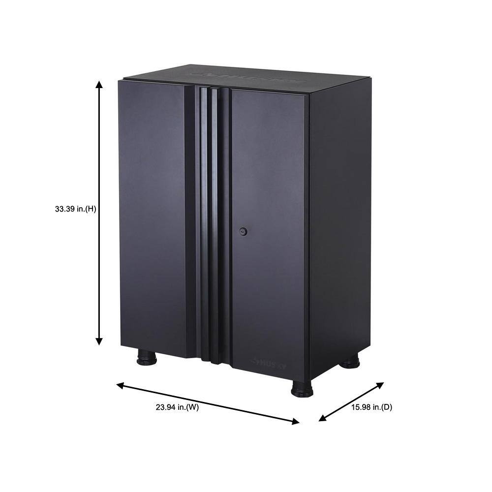 Husky G2402B-US Regular Duty Welded 24-Gauge Steel 2-Door Garage Base Cabinet in Black (24 in. W x 33 in. H x 16 in. D)