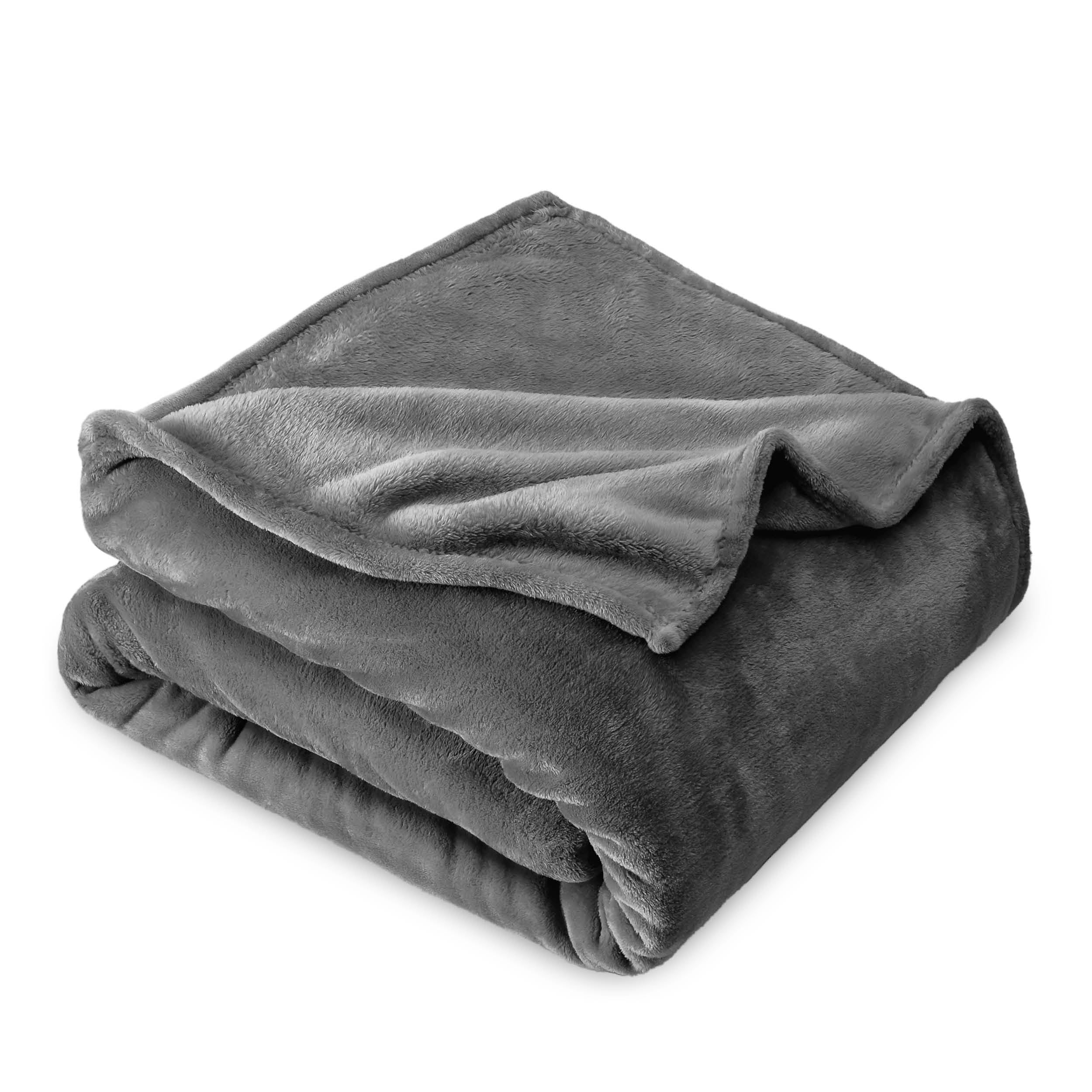 Bare Home Microplush Fleece Blanket， Plush， Ultra Soft， Full/Queen， Gray