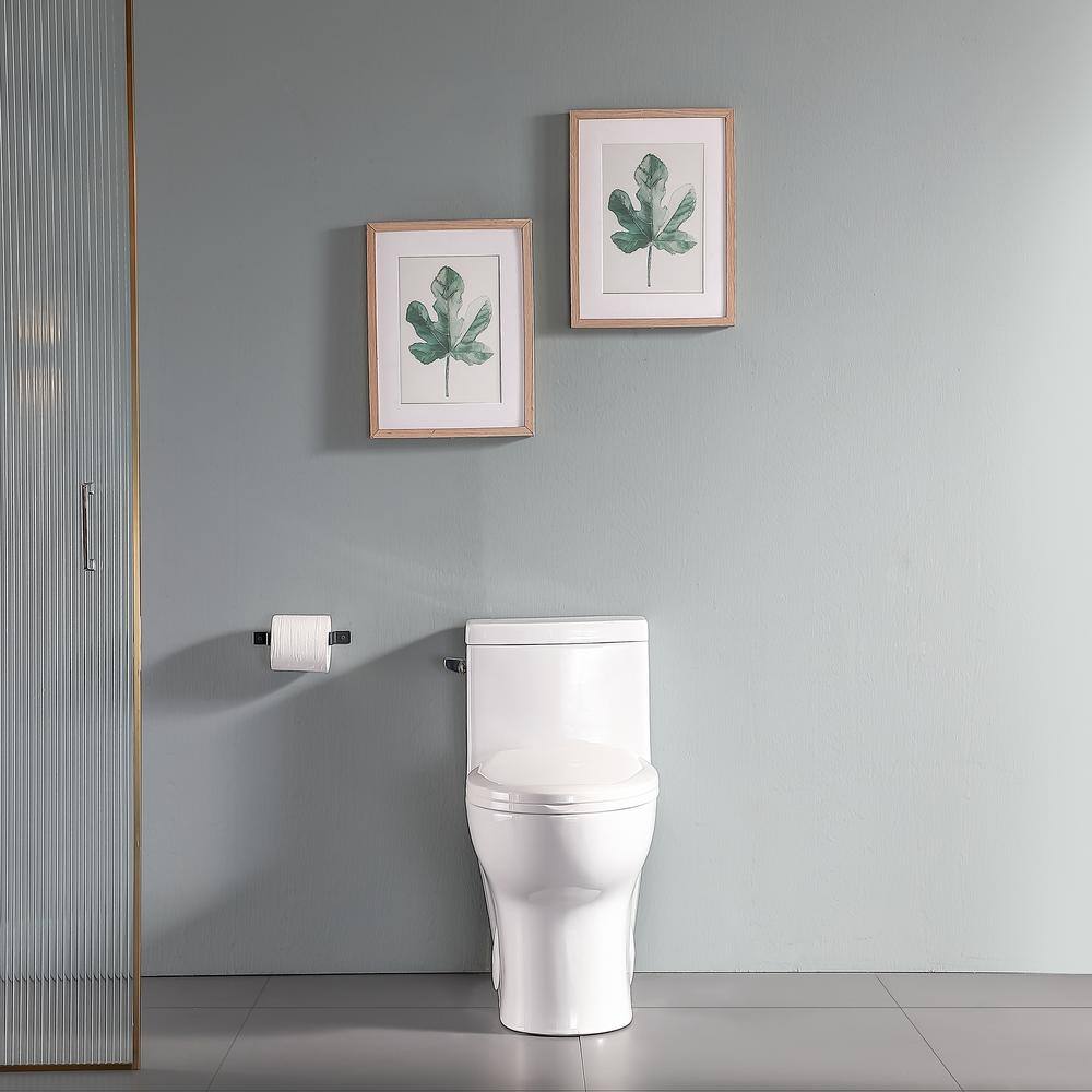 12 in. Rough-In 1-piece 1.281.1 GPF Single Flush Elongated Toilet in White Soft-Close Seat Included AL76MTPB