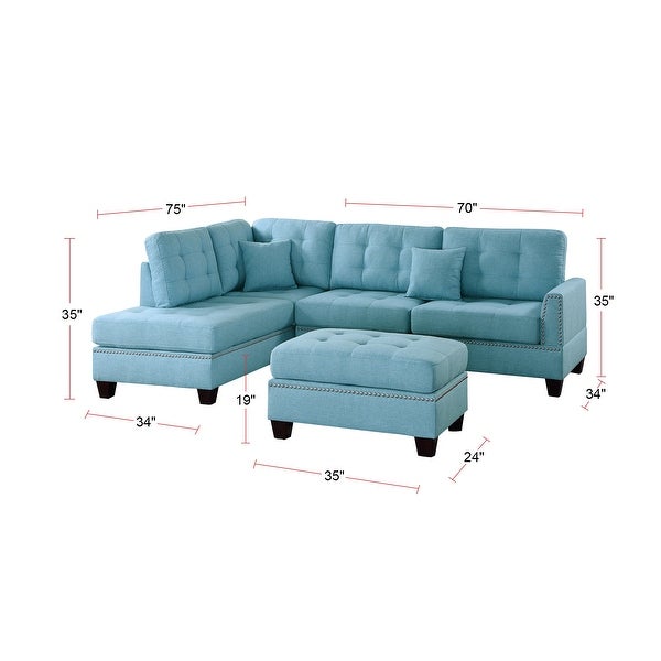 3 Piece Linen-Like Fabric Sectional Sofa Set