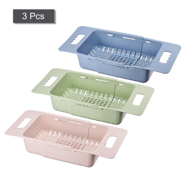 3 Pack Extendable Over the Sink Colanders Strainer for Kitchen - blue green cream - 38cm x 19cm x 8cm