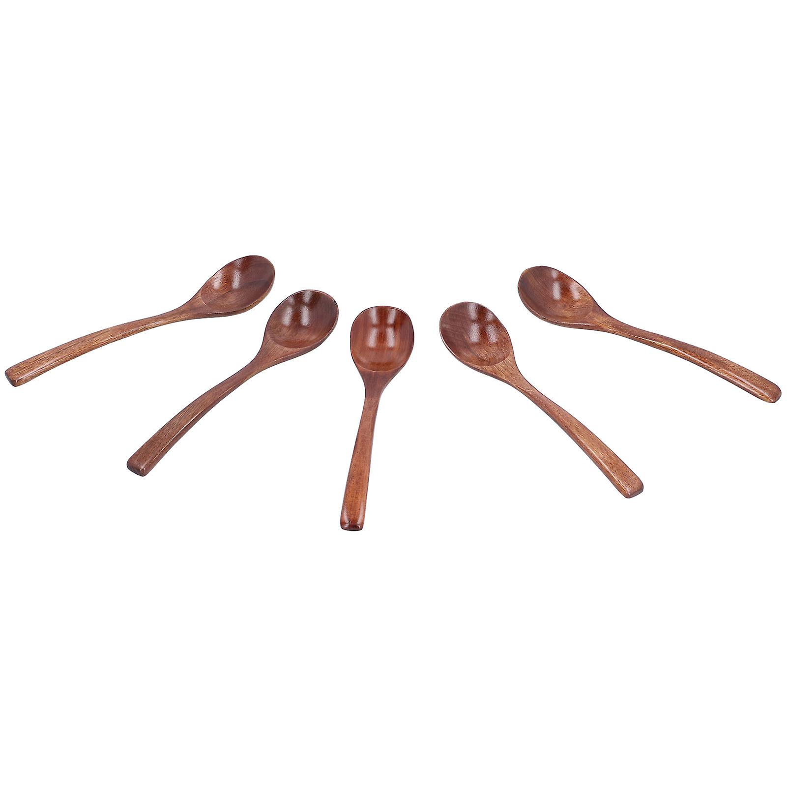 5Pcs Wood Soup Spoon Long Handle Rice Scoop Home Tableware for Kitchen Restaurant