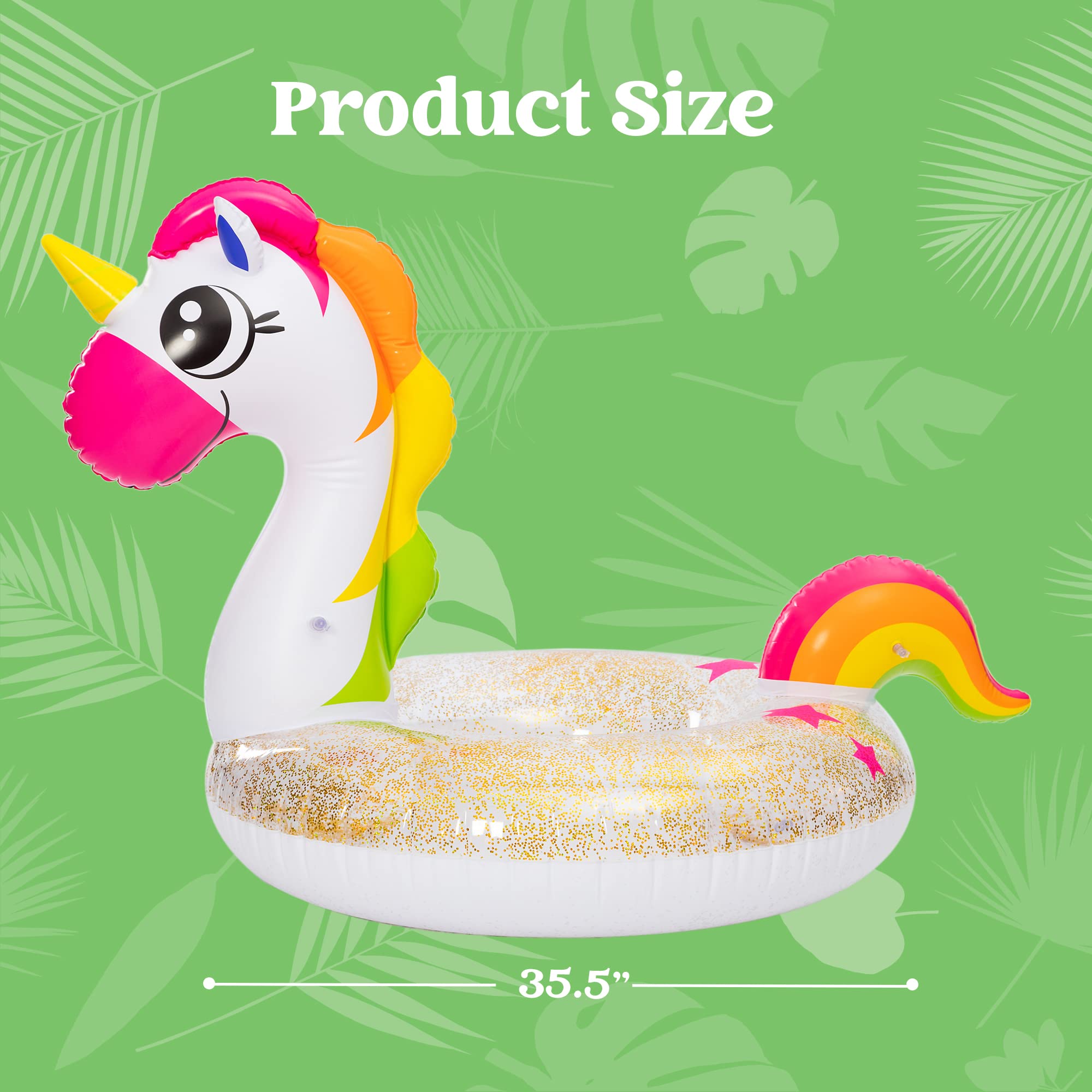 JOYIN 2 Set Inflatable Unicorn & Flamingo Pool Float with Glitters 35.5”, Pool Tubes for Floating, Fun Beach Floaties, Pool Toys, Summer Pool Beach Outdoor Party Supplies Party Toys for Kids