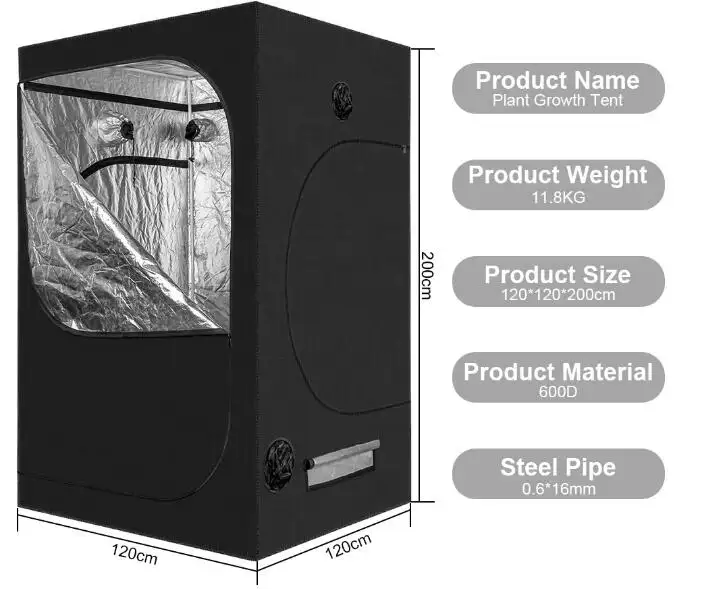 Factory Direct Supply 120*120*200 plant tent grow kit mushroom grow kit with grow light kit duct fan carbon filter 120W Led for