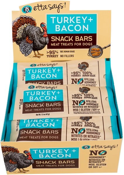 Etta Says! Turkey + Bacon Snack Bars Dog Treats， 12 count