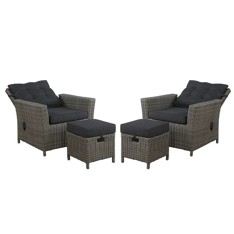 Alaterre Furniture Asti All-Weather Wicker Outdoor Chair and Ottoman 4-piece Set