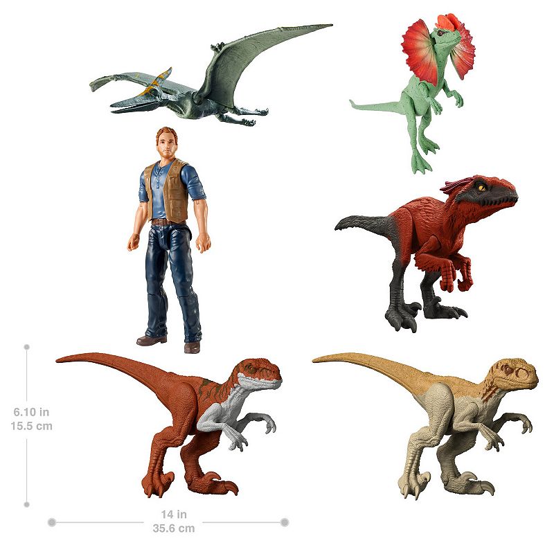 Mattel Jurassic World 6-Pack Basic 12-Inch Figure and Dinosaurs