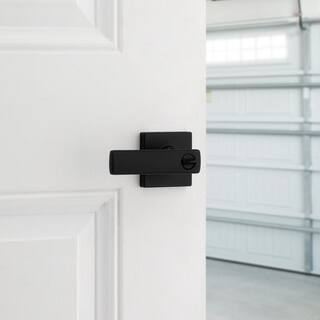 Kwikset Breton Square Matte Black Keyed Entry Door Handle Featuring SmartKey Technology and Microban 405BRNLSQT514SM