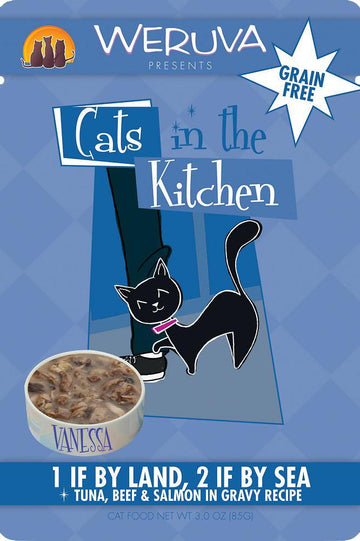 Cats in the Kitchen 1 if by Land， 2 if by Sea Tuna， Beef and Salmon Cat Food