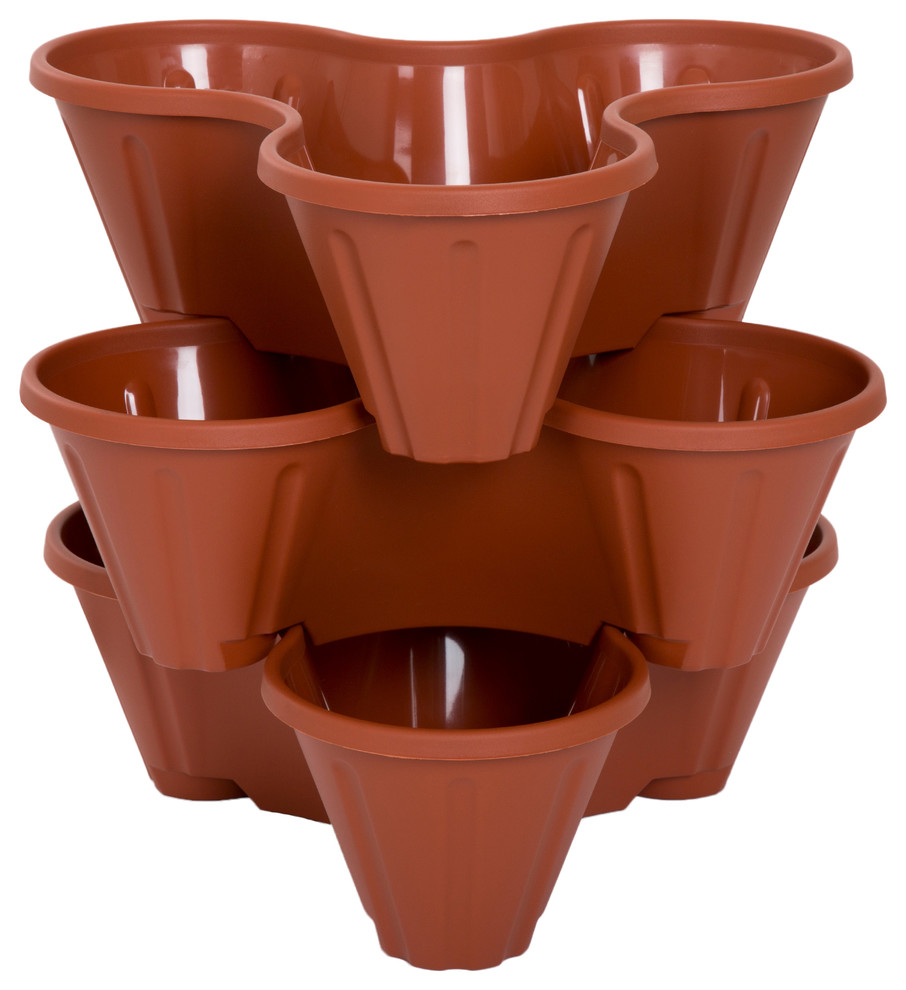 Stacking Flower Pot Tower  Space Saving Set of 3 by Pure Garden   Contemporary   Outdoor Pots And Planters   by Trademark Global  Houzz