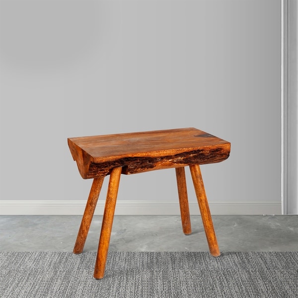 18 Inch Rectangular Mango Wood Side Table with Live Edge Log Top