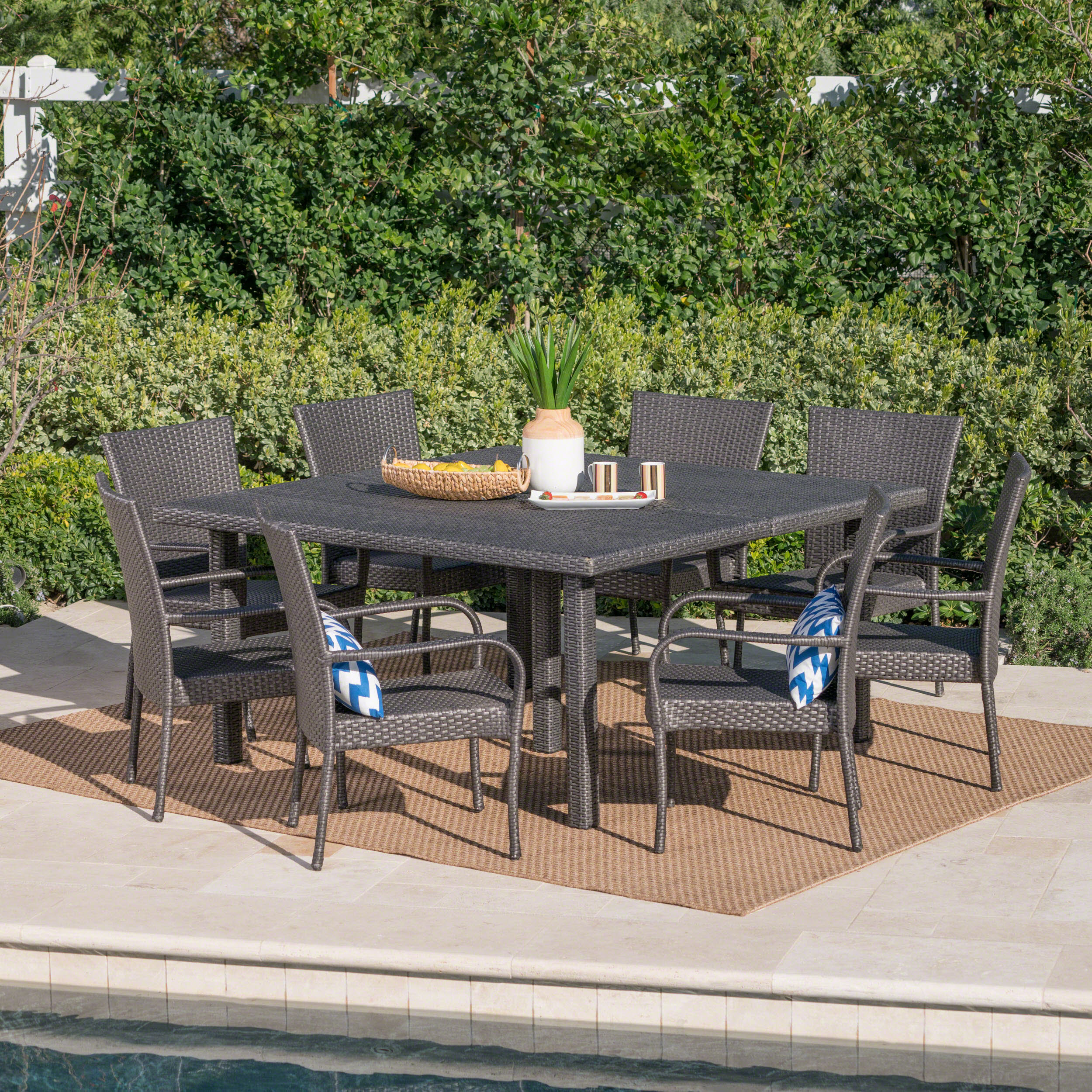 Fern Outdoor 9 Piece Stacking Wicker Square Dining Set