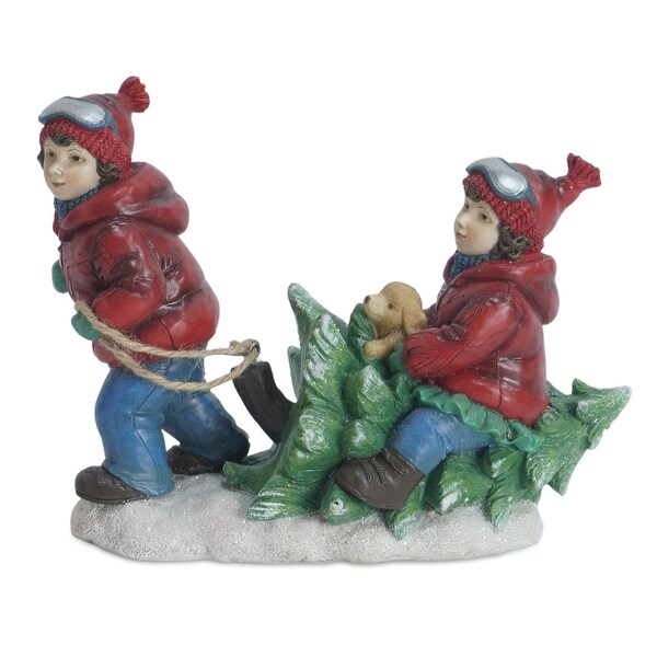 Holiday Children With Tree and Dog Figurine (Set of 2)