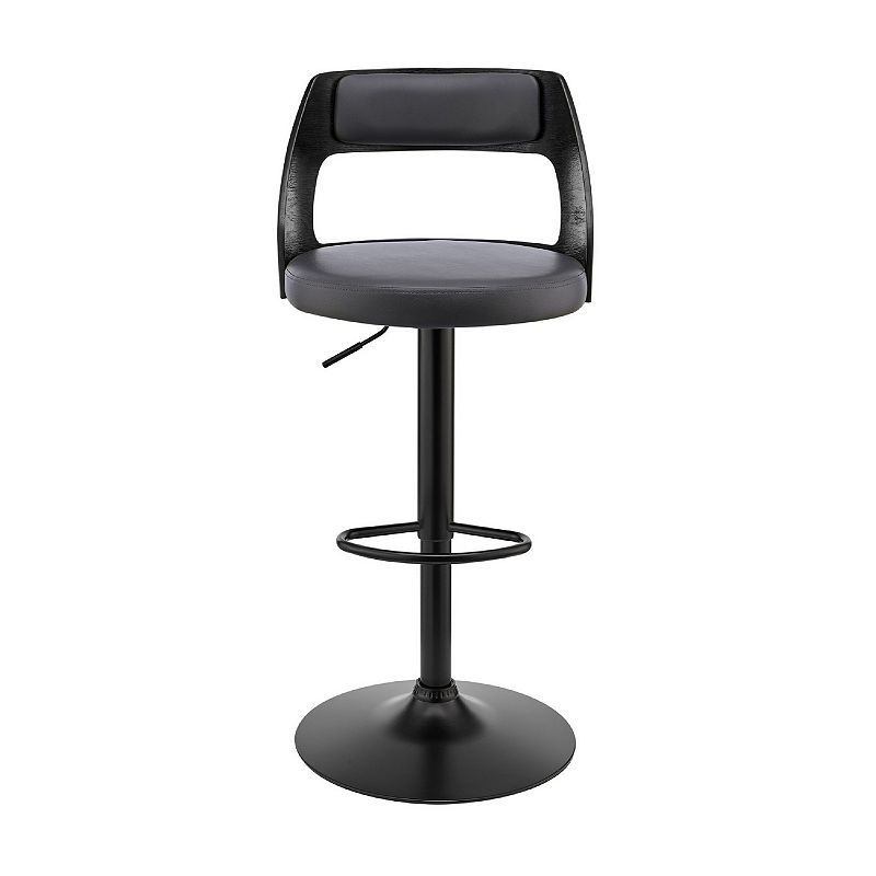 Adjustable Barstool with Open Wooden Back， Black