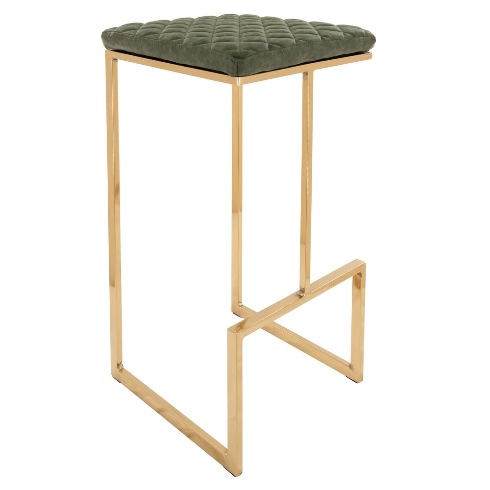 LeisureMod Quincy Modern tufted Leather Barstool Gold Metal Frame   29\