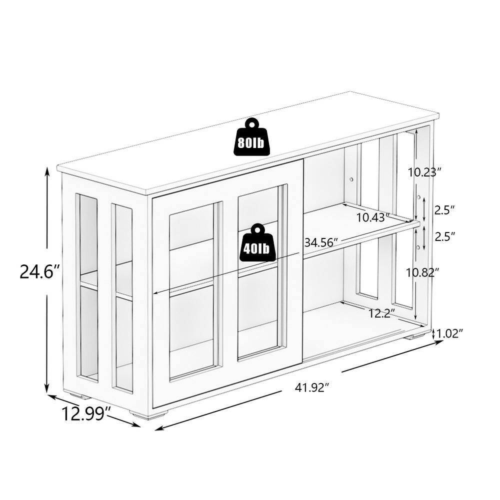 Tileon Black Kitchen Storage Cabinet Stand Cupboard With Glass Door (41.93 in. x 13.99 in. x 24.61 in.) AYBSZHD310