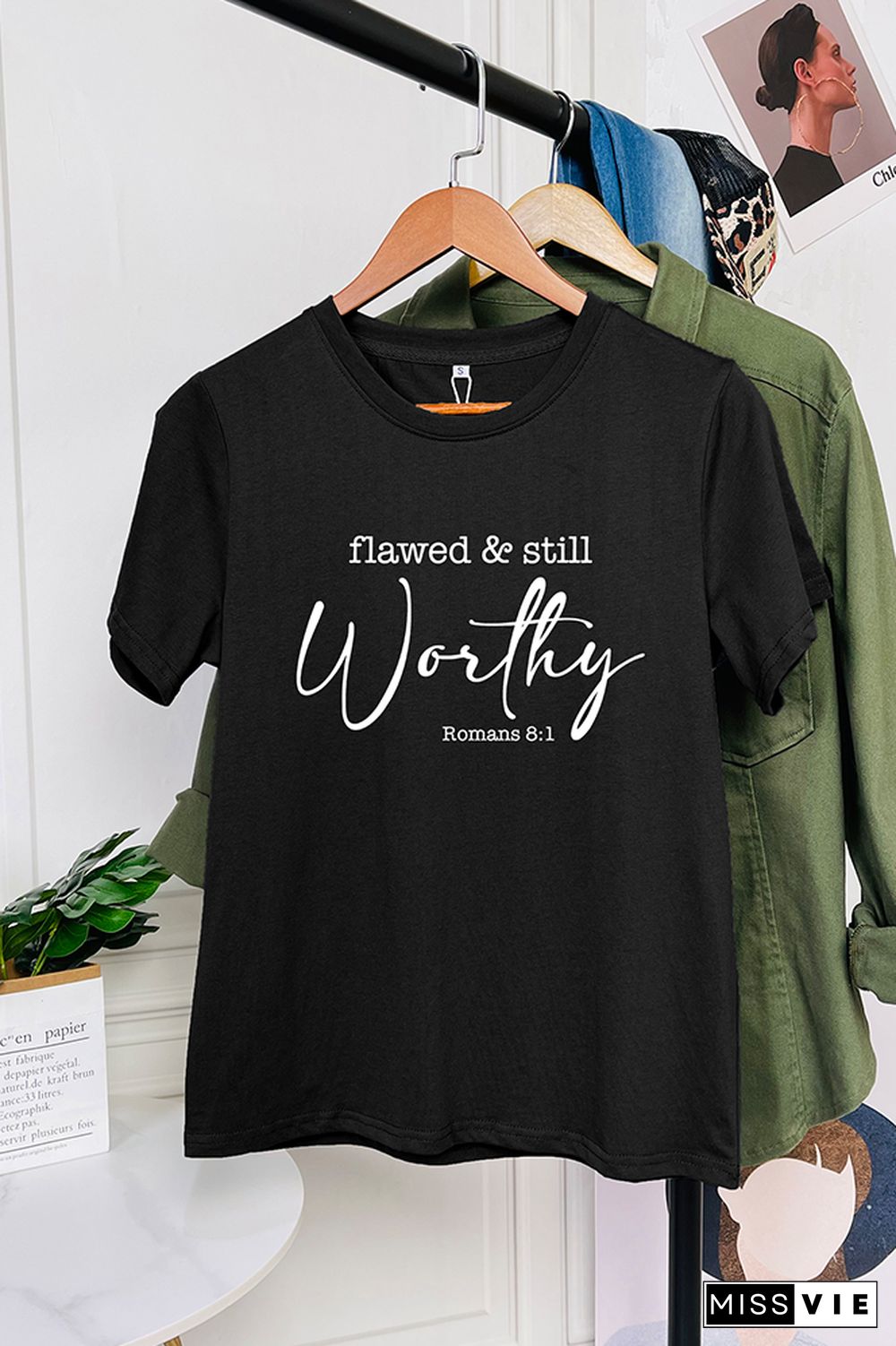 Flawed And Still Worthy Christian Romans Short Sleeve Graphic Tee Wholesale