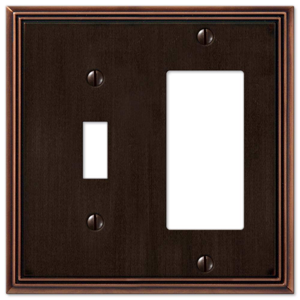 AMERELLE Rhodes 2 Gang 1-Toggle and 1-Rocker Metal Wall Plate - Aged Bronze 77TRDB