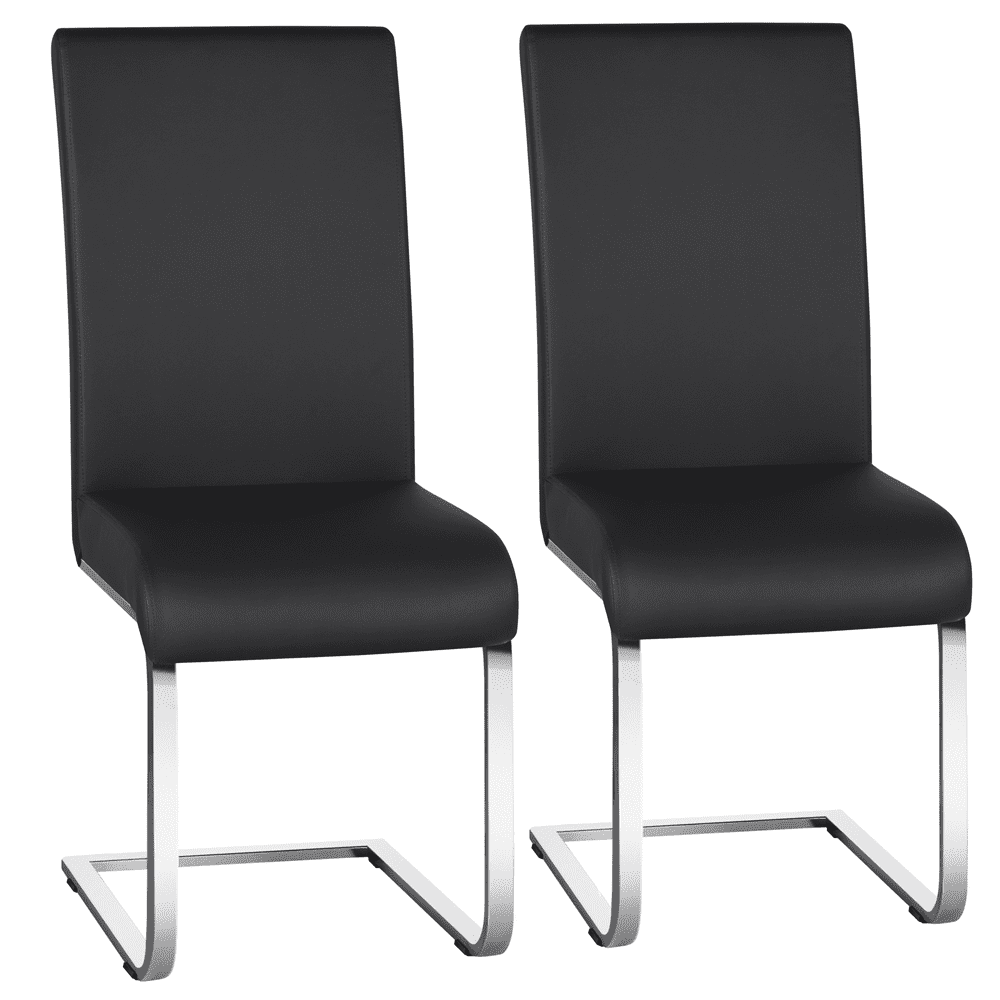 SMILE MART 2PCS Modern PU Leather High-back Dining Chairs for Kitchen， Black