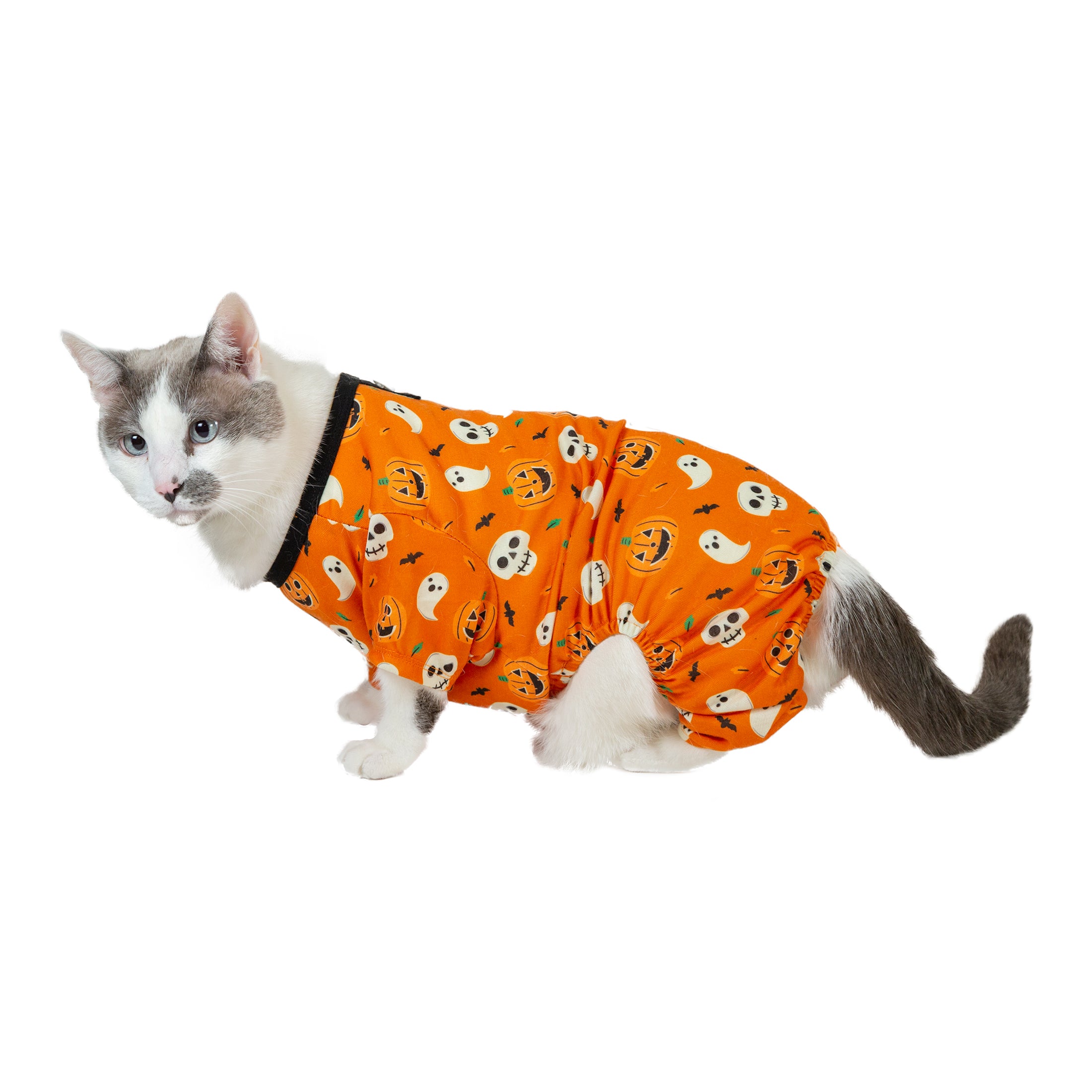 Vibrant Life Halloween Dog Clothes， Orange Pumpkin Ghost Pajama， for Dogs or Cats， Size Small