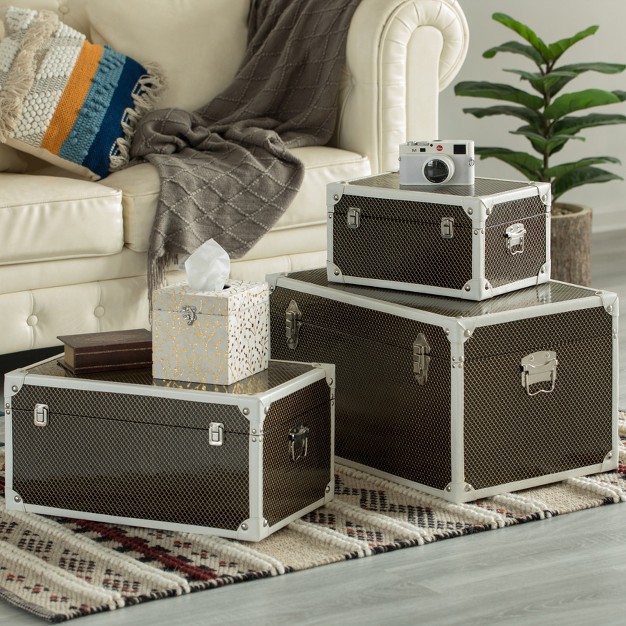 Vintiquewise Faux Leather Storage Trunk Set Of 3