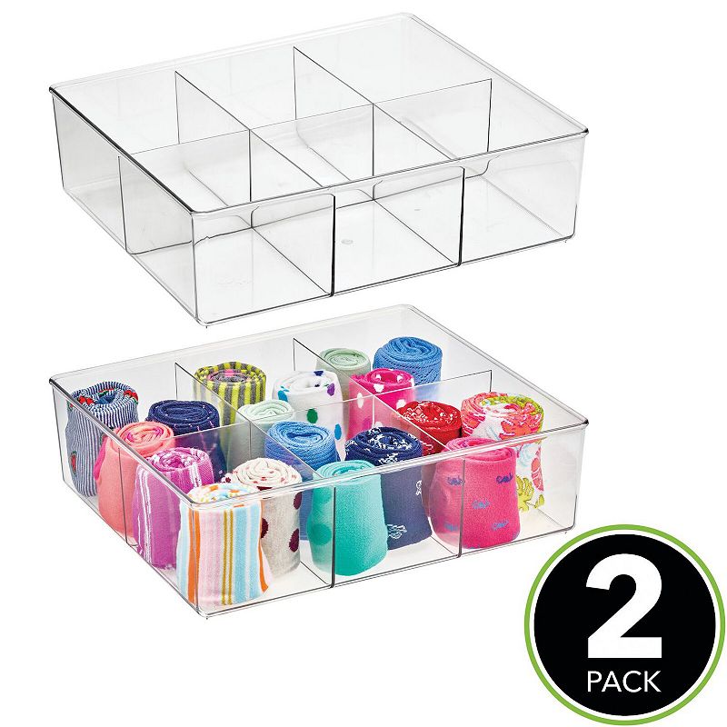 mDesign Plastic Divided 6 Section Closet/Dresser Drawer Organizer， 2 Pack