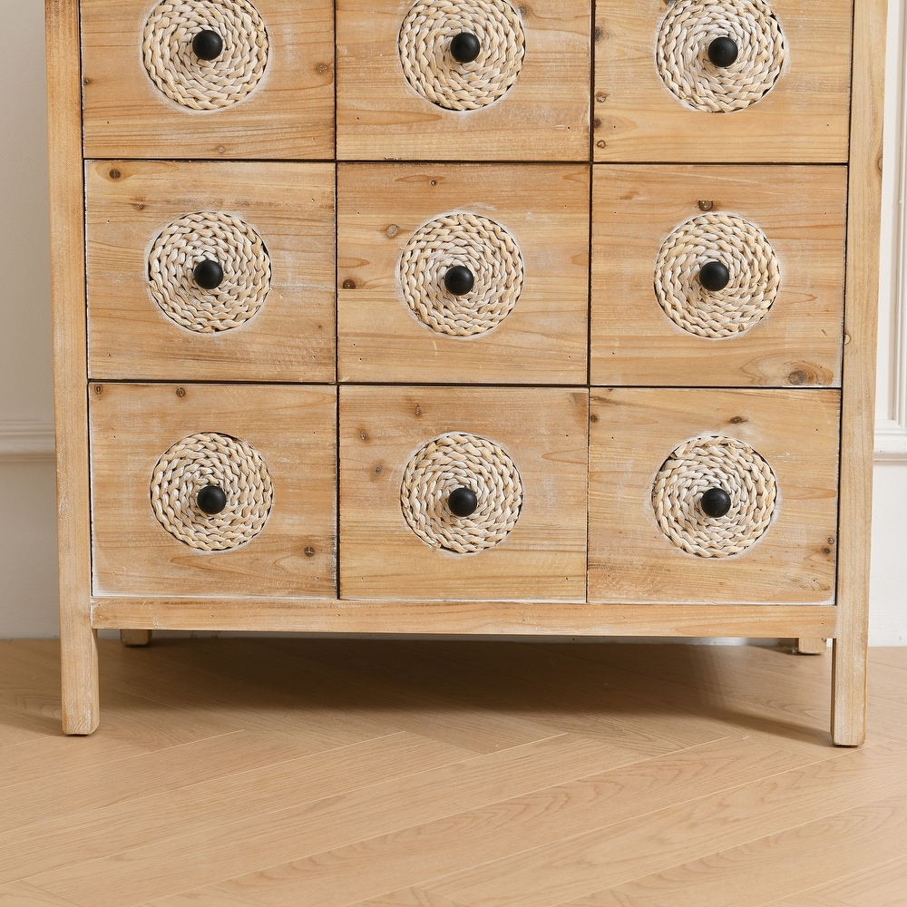 Rattan Retro Wooden Apothecary Chest Cabinet