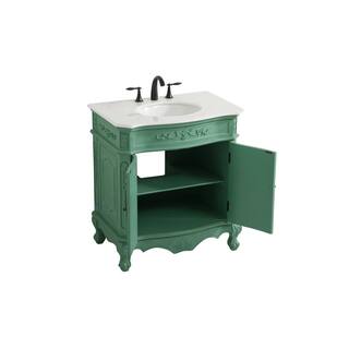 Simply Living 32 in. W x 21 in. D x 36 in. H Bath Vanity in Vintage Mint with White And Brown Vein Marble Top SL30396VM