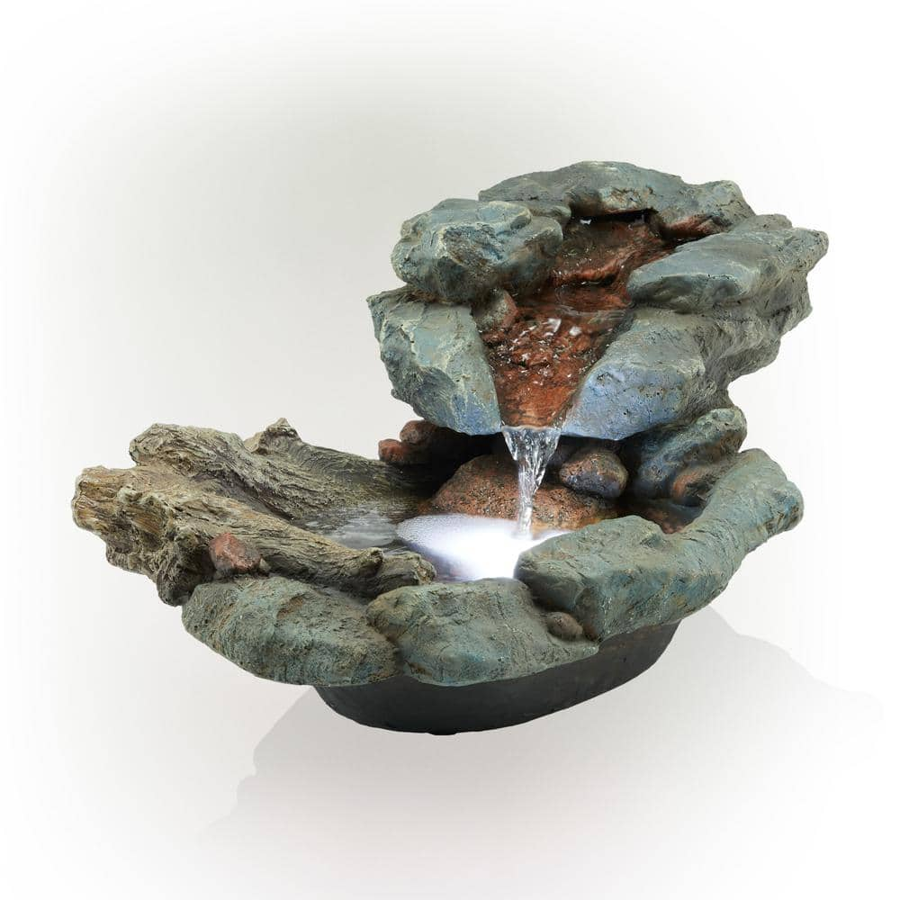 Alpine Corporation 9 in. Tall Indoor/Outdoor River Rock Waterfall Tabletop Fountain with LED Lights WIN568