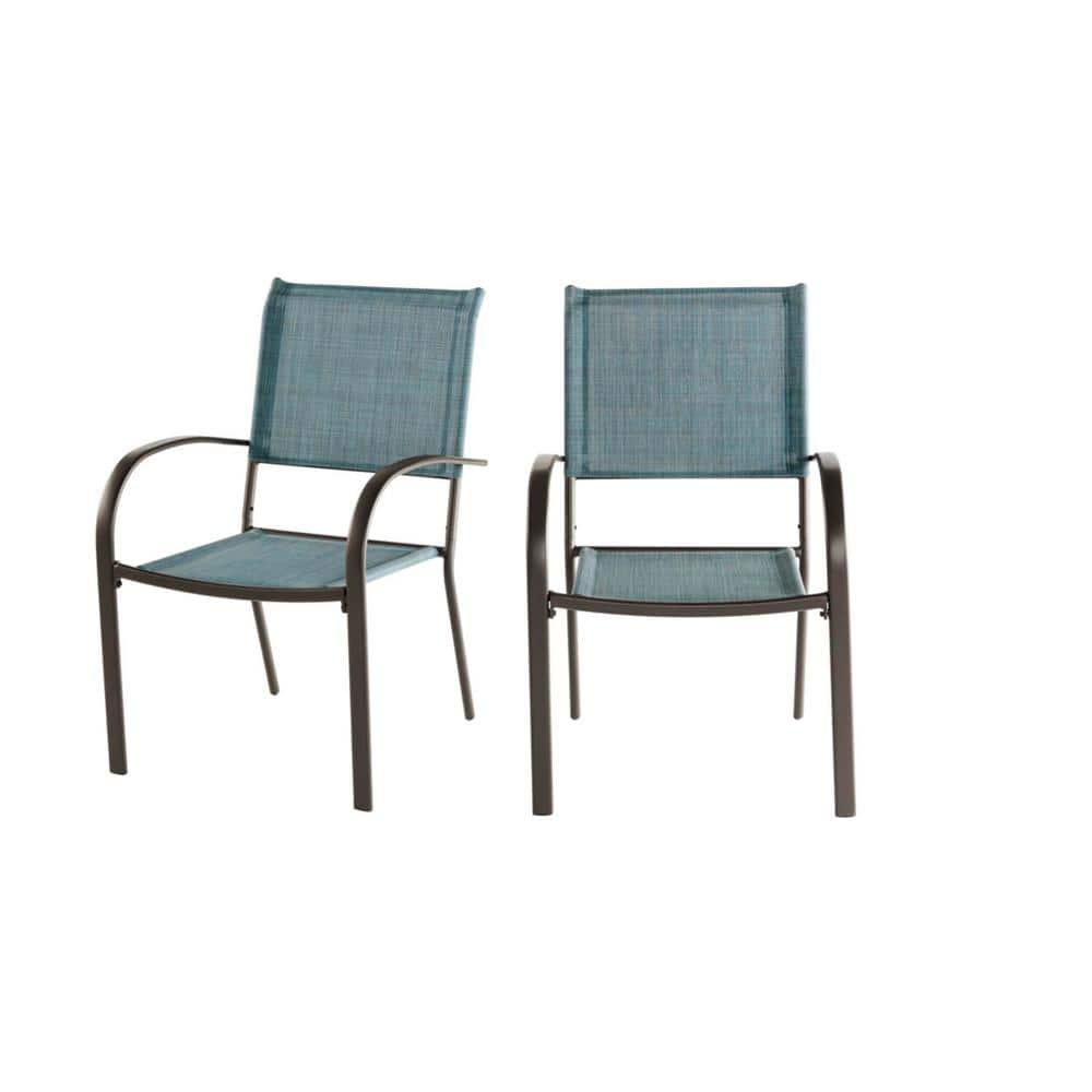 StyleWell Mix and Match Stationary Stackable Steel Split Back Sling Outdoor Patio Dining Chair in Conley Denim Blue (2-Pack) FCS70391G2PKDEN