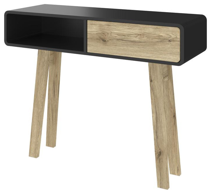 Bestar Alhena 40W Console Table In Black Uv  ampSandy Brown Oak   Transitional   Console Tables   by BisonOffice  Houzz