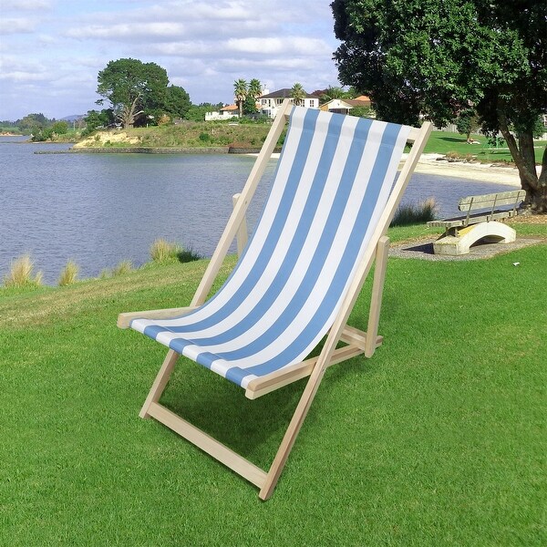 Wood Sling Chair Blue Stripe Broad Dark Blue Stripe