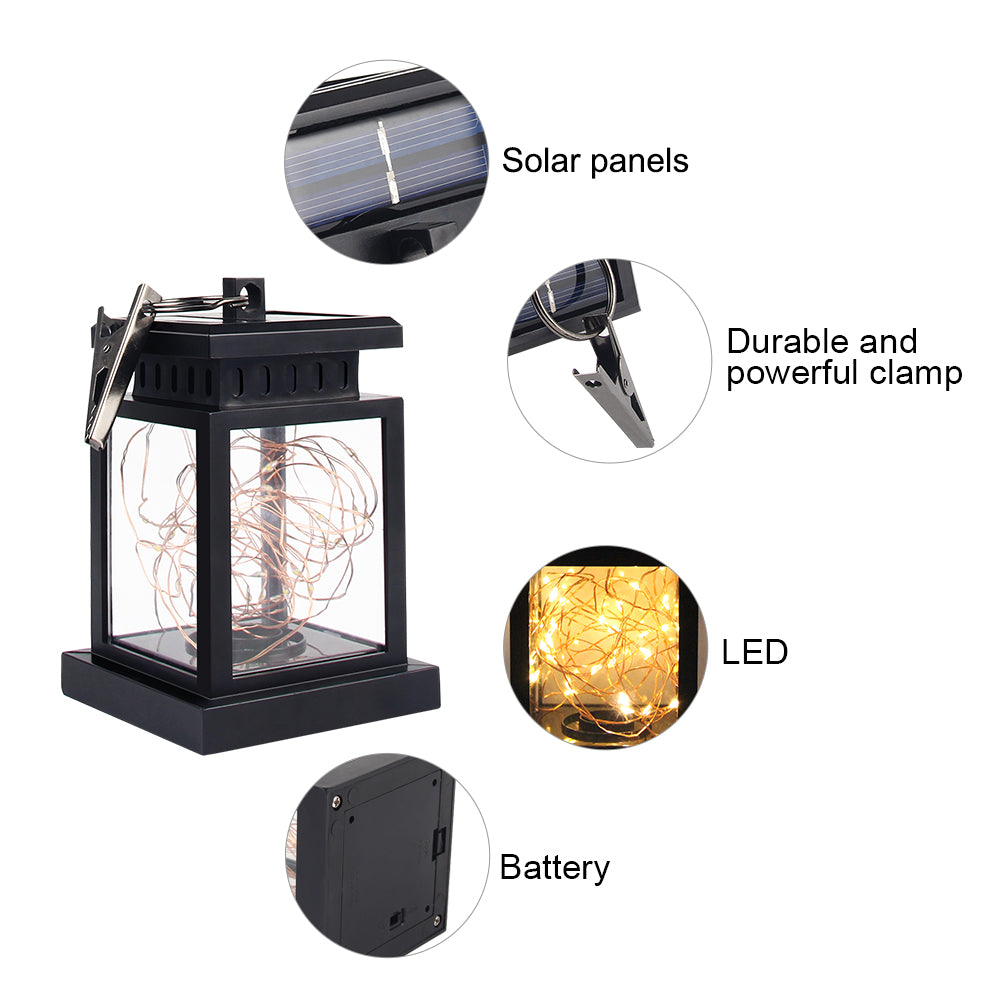 Waterproof Solar Hanging Lantern Lights， 2 Pack LED Outdoor Yard Patio Garden Lamp， Black