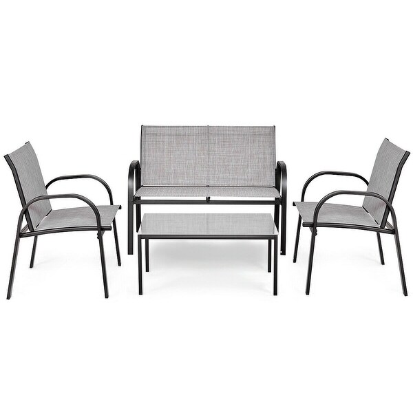 4 pcs Patio Furniture Set with Glass Top Coffee Table - 42.5