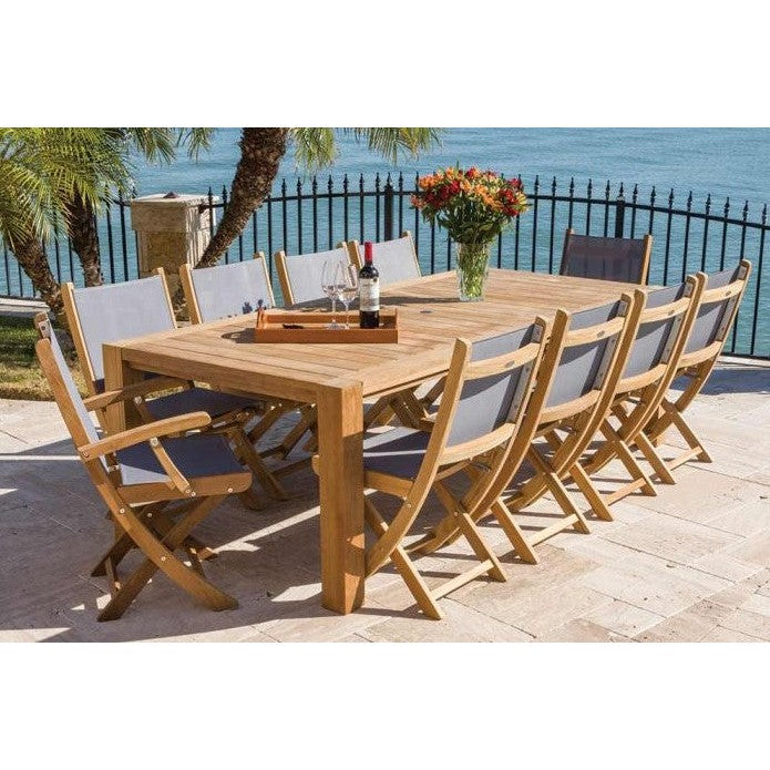 Katana Teak 7pc Outdoor Dining Set (Teak 86 Rectangular Table with 6 Teak Folding Yacht Armchairs)