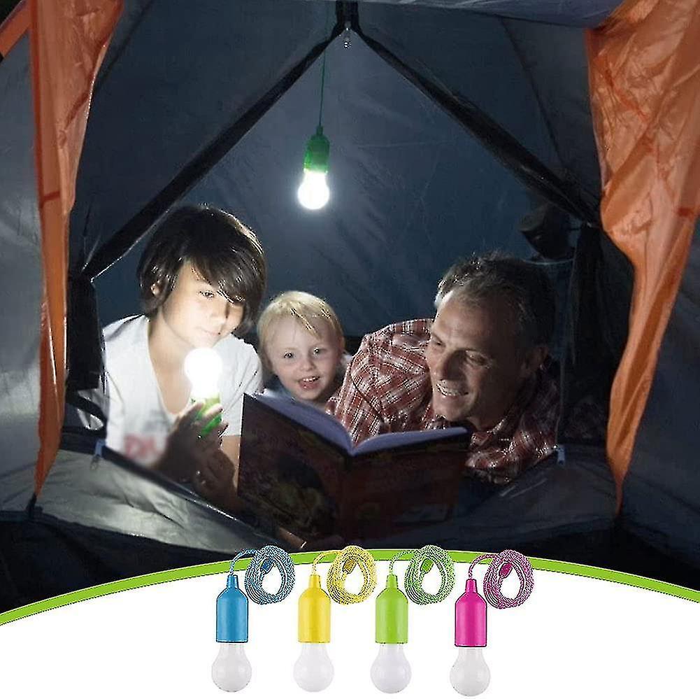 4 Pack，led Pull Cord Light Bulb，haning String Light，portable Hanging Battery Operated Camp