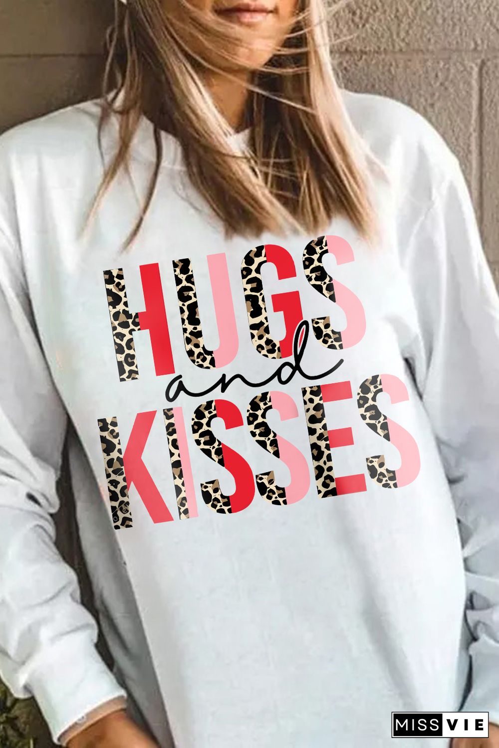 White HUGS and KISSES Leopard Long Sleeve Sweatshirt