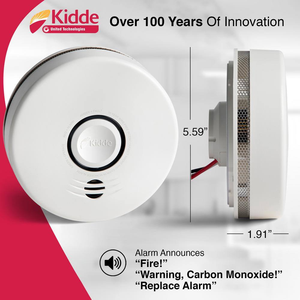 Kidde 10 Year Worry-Free Hardwired Combination Smoke and Carbon Monoxide Detector with Wire-Free Voice Interconnect 21028759