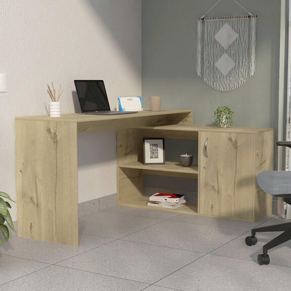 Lyncliff 1 Drawer 2 Shelf L Shaped Office Desk Lig...