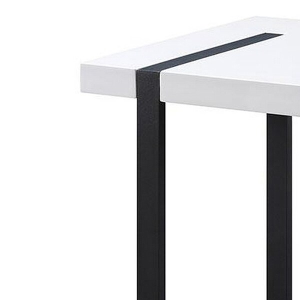 Two Tone Modern End Table with Metal Legs， White and Black