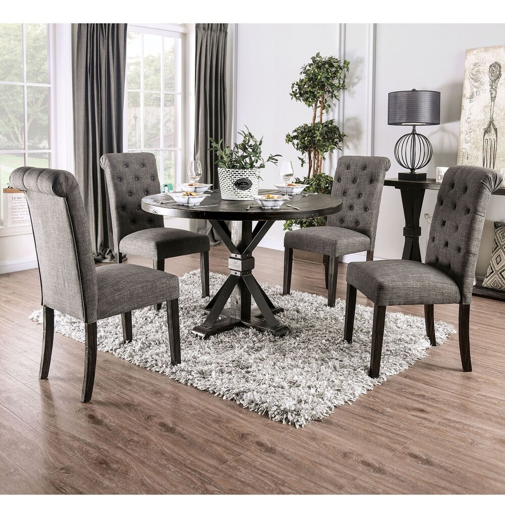 Fend Rustic Solid Wood 5 Piece Round Dining Table Set with Tufted Padded Chair by Furniture of America