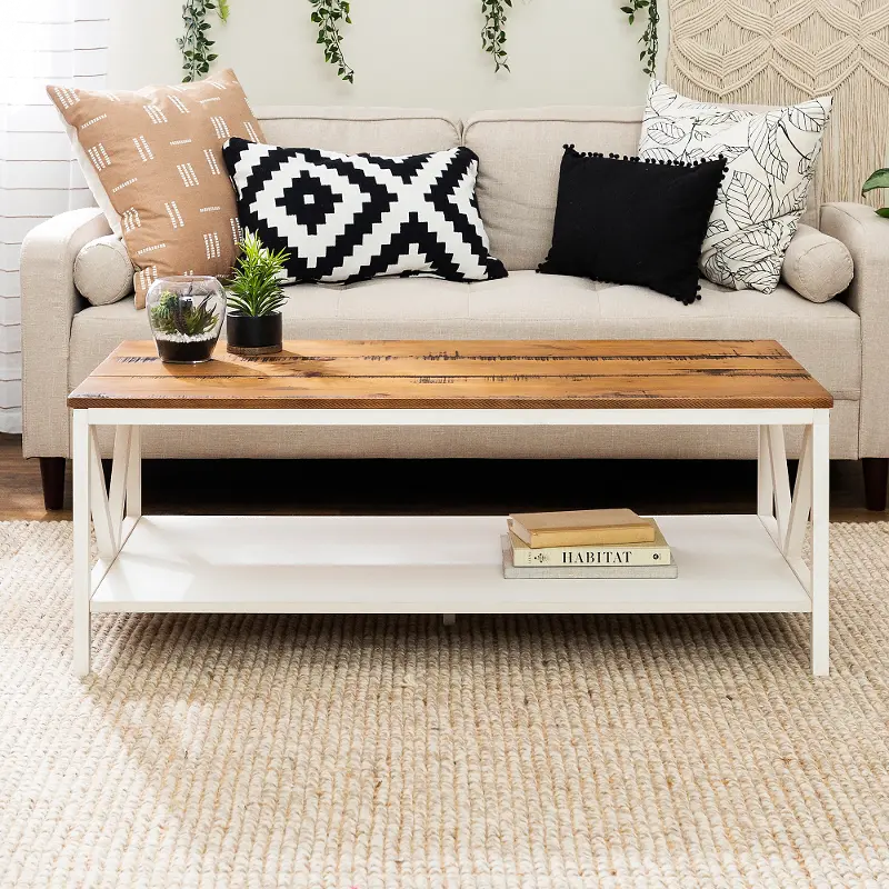 Natalee White Wash Distressed Farmhouse Coffee Table - Walker Edison