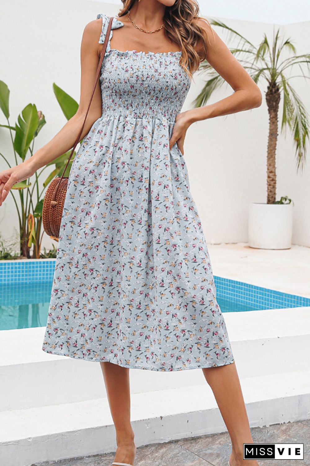 Ruches Floral Midi Dress Wholesale